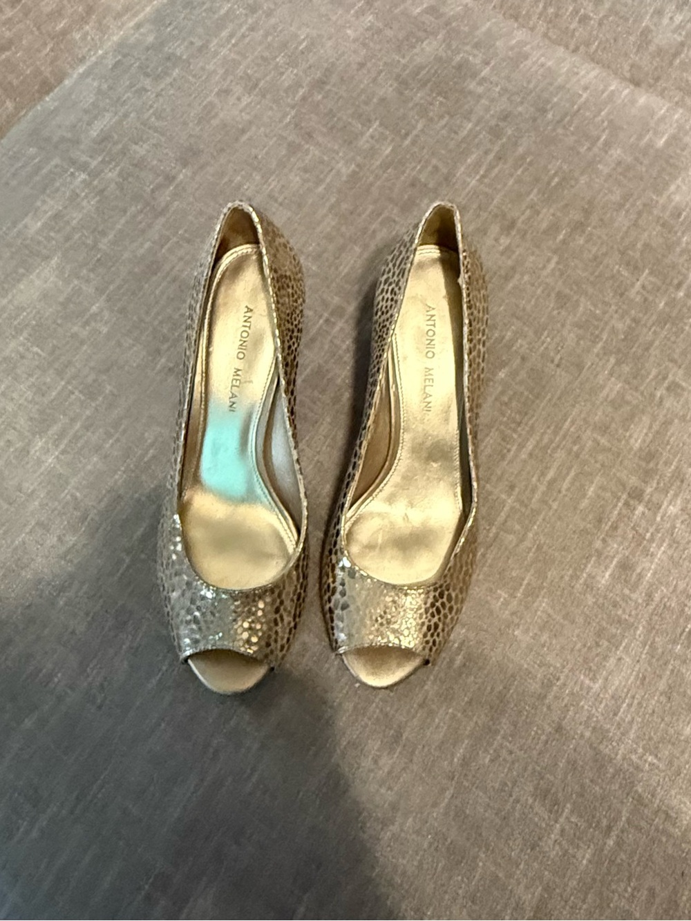 ANTONIO MELANI Metallic Gold Peep-Toe Heels